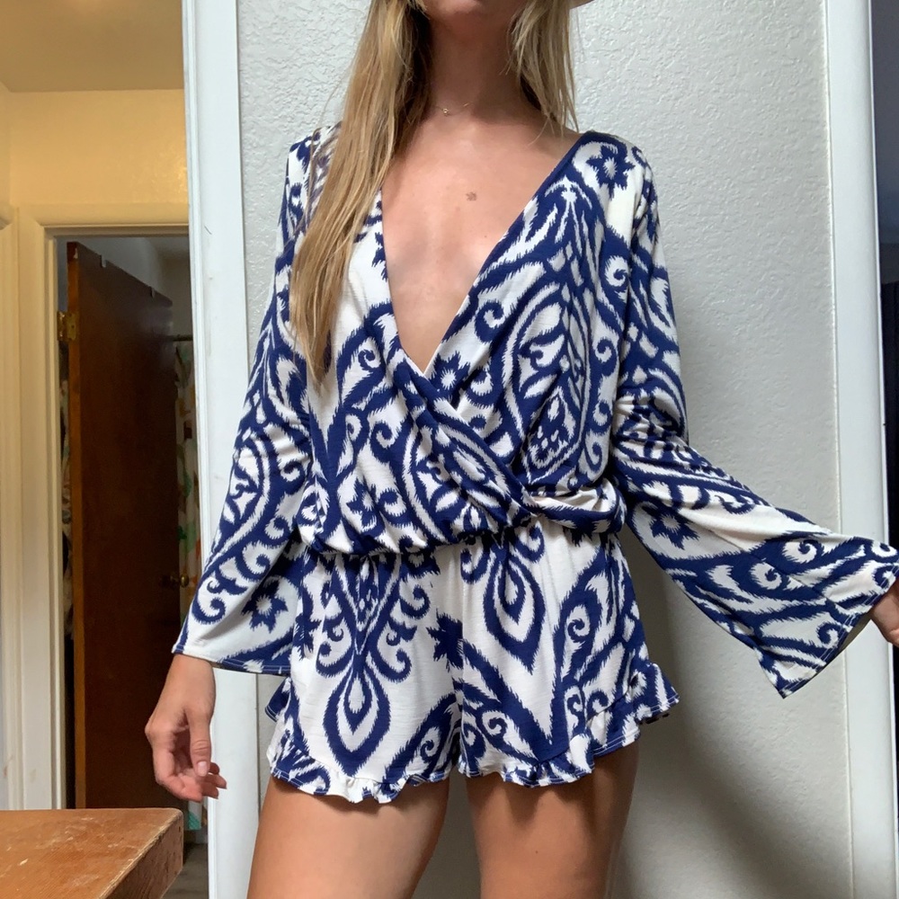 Plunging Long Sleeve  Beach or Festival Romper 🐬